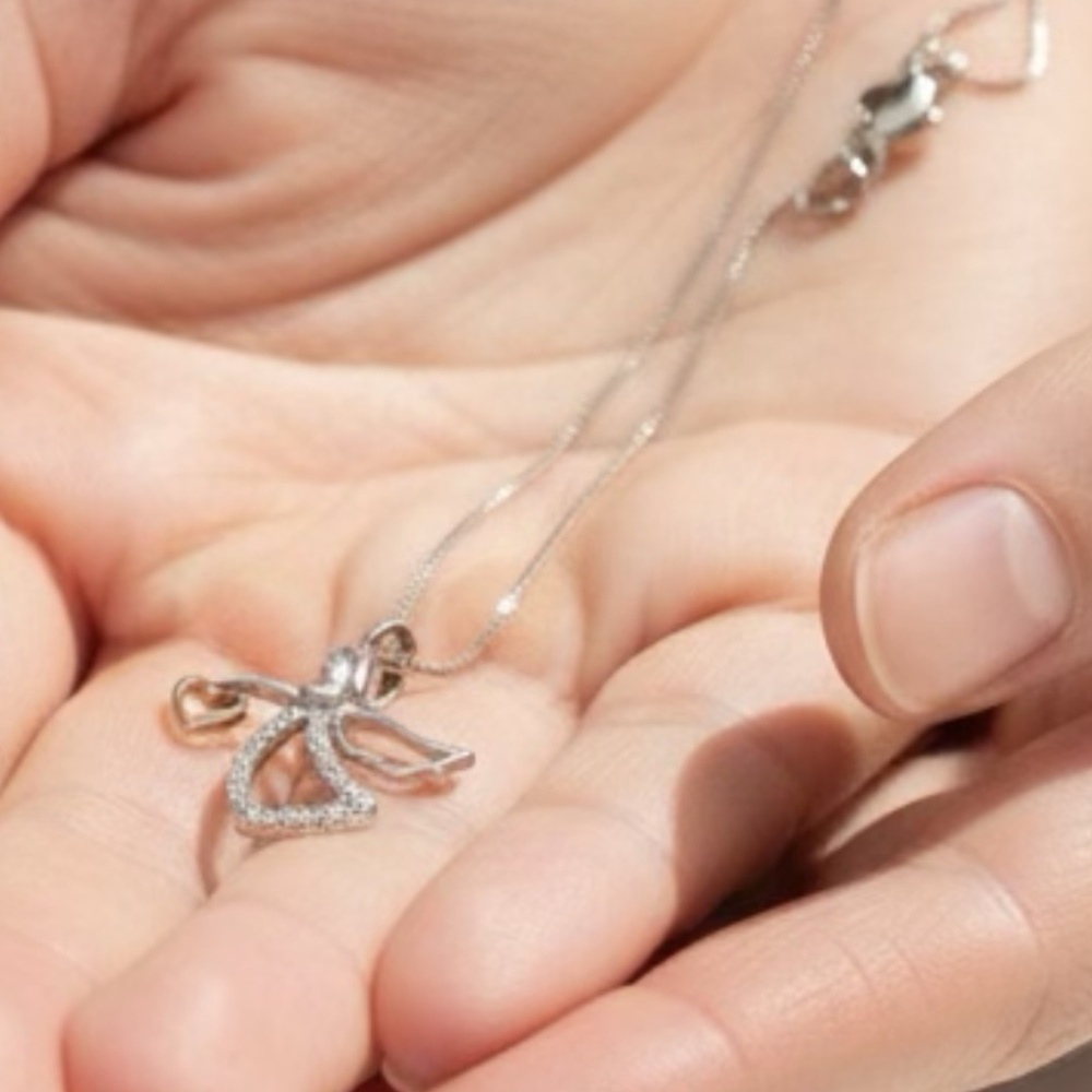16" Diamond, Sterling and 14KT Angel and Heart Necklace - Picture 2 of 4